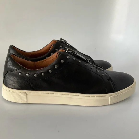 Frye & Co Women Black Leather Studded Victoria Zip Sneaker NIB - Picture 9 of 14